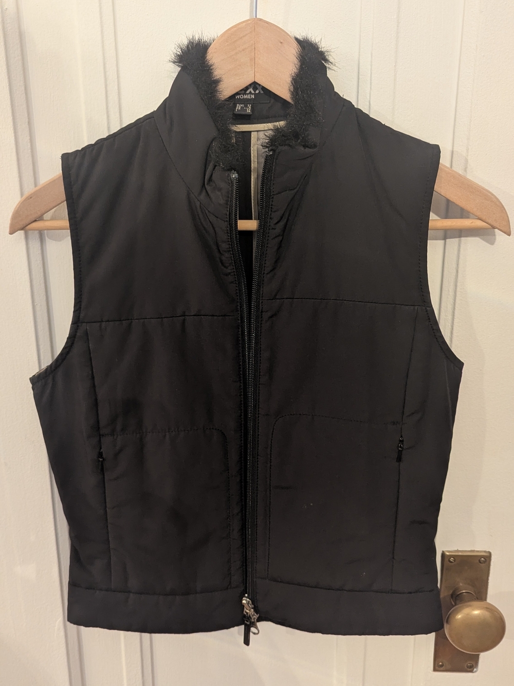 Mexx Black Quilted Vest with Faux Fur Collar